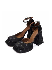 Danielle Noir Floral Platform Heels