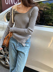 Yuna Grey Lace Shoulder Top