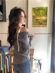 Yuna Grey Lace Shoulder Top
