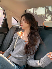 Yuna Grey Lace Shoulder Top