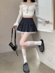 Wonhee Double Bow Pleated Skirt