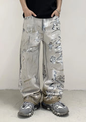 Jungkook Grey Graffiti Baggy Pants