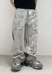 Jungkook Grey Graffiti Baggy Pants