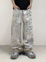 Jungkook Grey Graffiti Baggy Pants