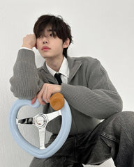 Sunghoon Ash Ribbed Zip-Up Cardigan