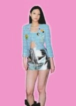 Haerin Silver Grey Zip Mini Skirt