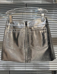 Haerin Silver Grey Zip Mini Skirt