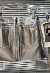 Haerin Silver Grey Zip Mini Skirt