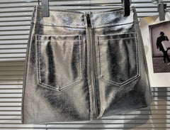 Haerin Silver Grey Zip Mini Skirt