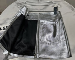 Haerin Silver Grey Zip Mini Skirt