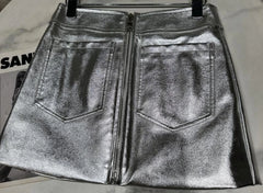 Haerin Silver Grey Zip Mini Skirt