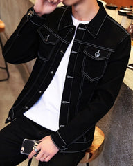 Jimin Noir Contrast Stitch Denim Jacket