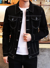 Jimin Noir Contrast Stitch Denim Jacket