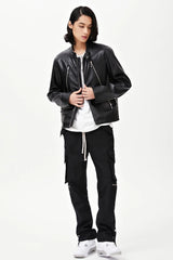 Jimin Noir Double-Zip Leather Jacket