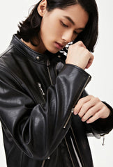 Jimin Noir Double-Zip Leather Jacket