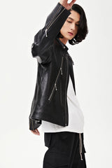 Jimin Noir Double-Zip Leather Jacket