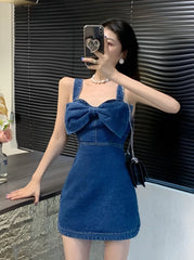 Liz Blue Sleeveless Bow Denim Dress