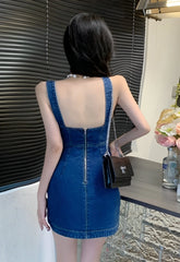 Liz Blue Sleeveless Bow Denim Dress