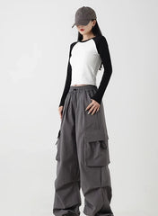 Minji White Contrast Long Sleeve Top