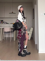 Ahyeon Multicolored Layered Plaid Skirt