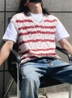 Jisung Red Striped Hollow Vest