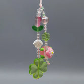 Green Bead Pink Flower Charm