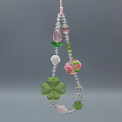 Green Bead Pink Flower Charm