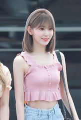 Pink Sleeveless Ruffled Knitted Top | Sakura – Le Sserafim