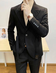 Sunghoon Noir Belted Suit Jacket