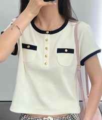 Ahyeon Contrasting Linings Gold T-Shirt