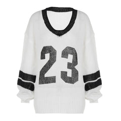 Minju White Graphic Jersey Sweater