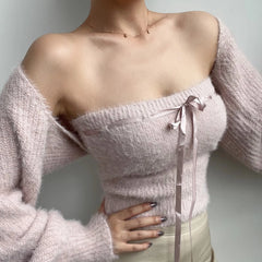 Wonyoung Knitted Tube Top And Cardigan