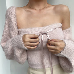 Wonyoung Knitted Tube Top And Cardigan