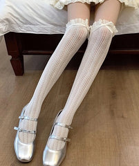 Yuna White Lace High Socks