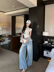 Rei White Puppy Print Fitted T-Shirt