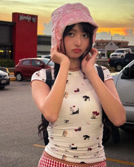 Rei White Puppy Print Fitted T-Shirt