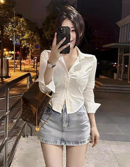 Ryujin White Slim Fit Crop Shirt