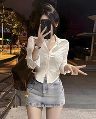 Ryujin White Slim Fit Crop Shirt