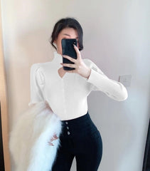 Yuna Black Cut-Out Puff Sleeve Top