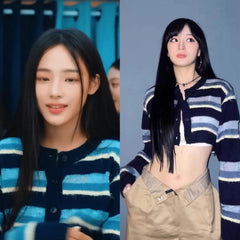 Minji Indigo Striped Cropped Cardigan