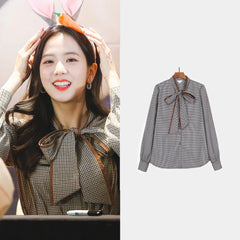 Brown Plaid Bow-Tie Blouse | Jisoo – BlackPink