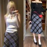 Sakura Plaid Midi Skirt