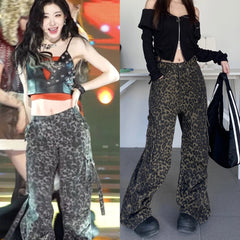 Chaeryeong Brown Leopard Print Cargo Pants