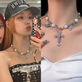 Yeji Silver Cross And Pearl Necklace
