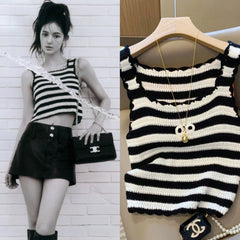 Danielle Noir White Stripe Knit Top