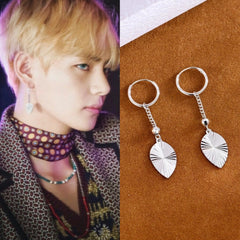 Taehyung Silver Leaf Tassel Earrings