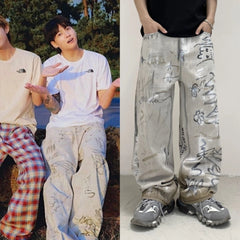 Jungkook Grey Graffiti Baggy Pants