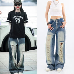 Chiquita Blue Drawstring Distressed Jeans