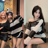 Ahyeon Stripes Hollow Knit Sweater