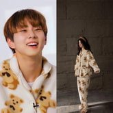 Beige Button Down Bear Pattern Pajama Set | Enhypen – Jungwon